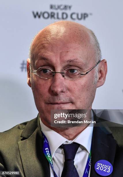 London , United Kingdom - 15 November 2017; President of the Fédération Française de Rugby Bernard Laporte after the Rugby World Cup 2023 host union...