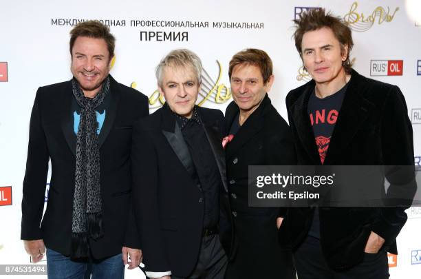 Simon Le Bon, Nick Rhodes, Roger Taylor, John Taylor of British band Duran Duran attend the 'BraVo' international professional musical awards at...