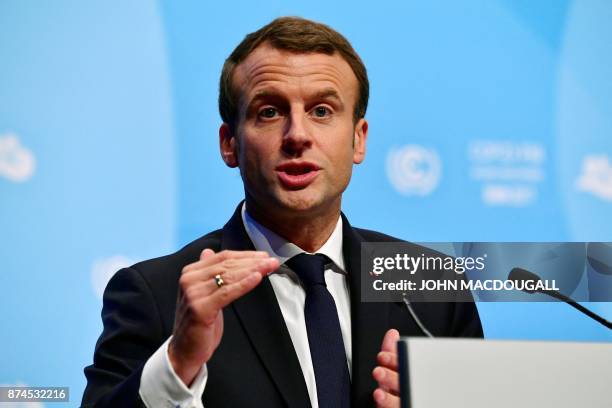 French President Emmanuel Macron speaks during the UN conference on climate change on November 15, 2017 in Bonn, western Germany.