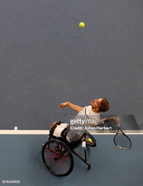 Dermot Bailey of Great Britain in action during The Bath Indoor Wheelchair Tennis Tournament on November 15, 2017 in Bath, England.