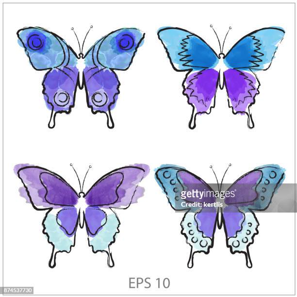 watercolor butterflies - butterfly tattoos stock illustrations