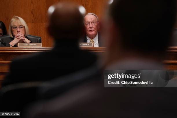 Senate Health, Education, Labor and Pensions Committee ranking member Sen. Patty Murray and Chairman Lamar Alexander deliver opening remarks during a...