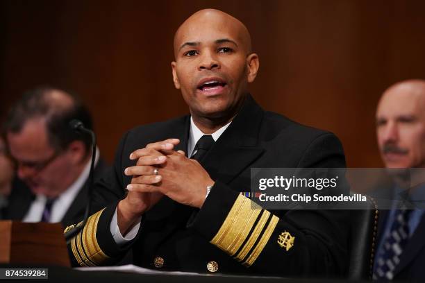 Surgeon General Jerome Adams testifies before the Senate Health, Education, Labor and Pensions Committee in the Dirksen Senate Office Building on...