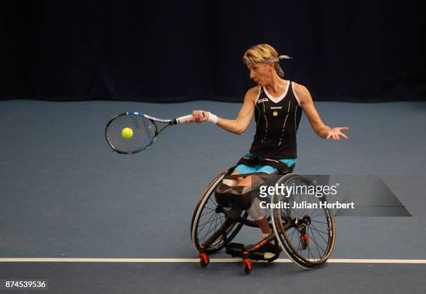Sabine Ellerbrock of Germany in action during The Bath Indoor Wheelchair Tennis Tournament on November 15, 2017 in Bath, England.