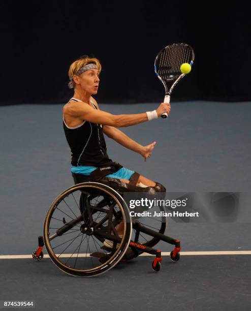 Sabine Ellerbrock of Germany in action during The Bath Indoor Wheelchair Tennis Tournament on November 15, 2017 in Bath, England.