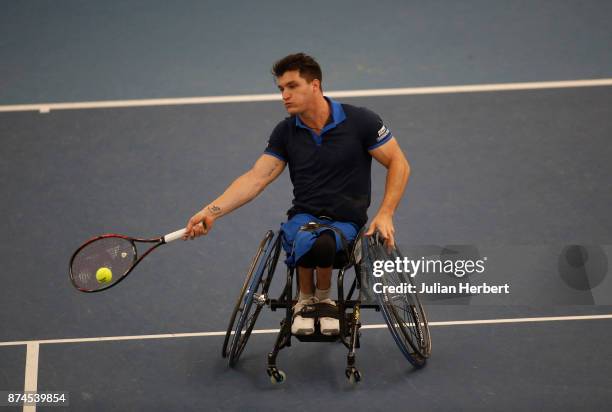 Gustavo Fernandez of Argentina in action during The Bath Indoor Wheelchair Tennis Tournament on November 15, 2017 in Bath, England.