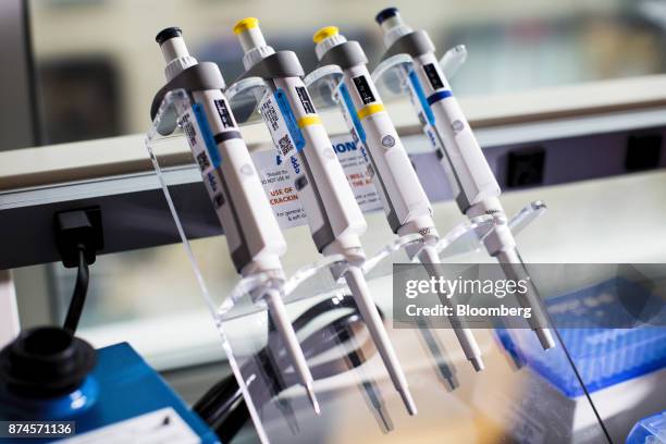 Pipettes are seen at the Moderna Therapeutics Inc. Lab in Cambridge, Massachusetts, U.S., on Tuesday, Nov. 14, 2017. Moderna this week started...