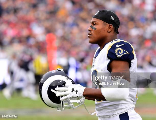 Pharoh Cooper of the Los Angeles Rams comes onto the field for a punt return during the game against the Houston Texans at Los Angeles Memorial...