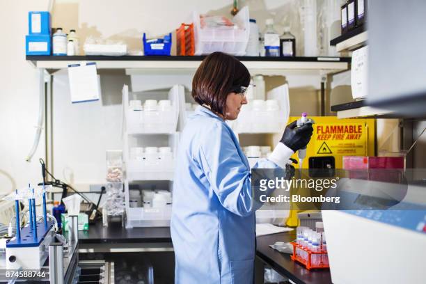 Research associate works at the Moderna Therapeutics Inc. Lab in Cambridge, Massachusetts, U.S., on Tuesday, Nov. 14, 2017. Moderna this week started...