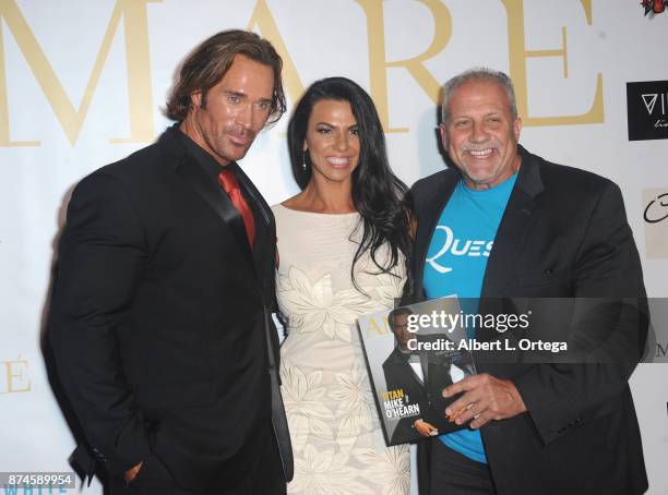 Mike O'Hearn, Mona Muresan and Bruce Cardenas attend Amare Magazine Presents A Black Tie Event featuring cover model Mike O'Hearn held at Hangar 21...