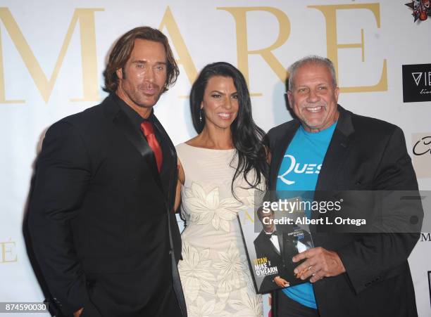 Mike O'Hearn, Mona Muresan and Bruce Cardenas attend Amare Magazine Presents A Black Tie Event featuring cover model Mike O'Hearn held at Hangar 21...