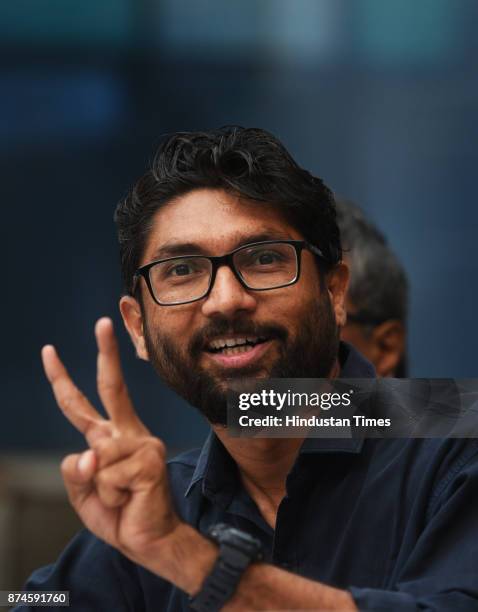 Gujarat Dalit leader Jignesh Mewani during the press conference at press club on November 15, 2017 in New Delhi, India. Dalit leader Jignesh Mevani...