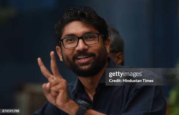 Gujarat Dalit leader Jignesh Mewani during the press conference at press club on November 15, 2017 in New Delhi, India. Dalit leader Jignesh Mevani...