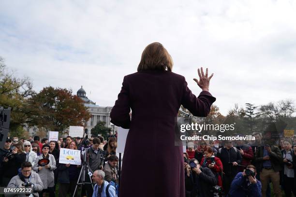 House Minority Leader Nancy Pelosi speaks during a rally against the proposed Republican tax reform legislation on the east side of the U.S. Capitol...