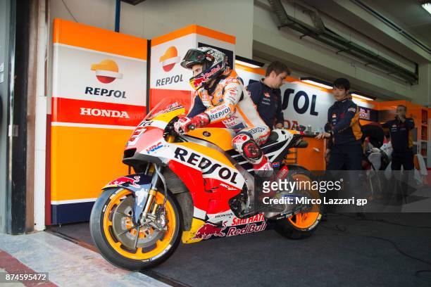 Marc Marquez of Spain and Repsol Honda Team starts from box during the MotoGP Tests In Valencia day 2 at Comunitat Valenciana Ricardo Tormo Circuit...