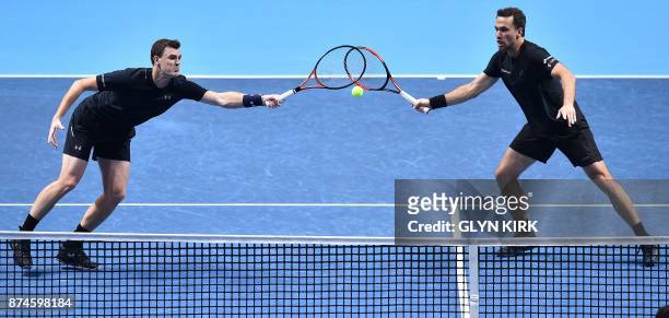 Britain's Jamie Murray and Brazil's Bruno Soares play against Croatia's Ivan Dodig and Bosnia-Herzegovina's Marcel Granollers during their men's...