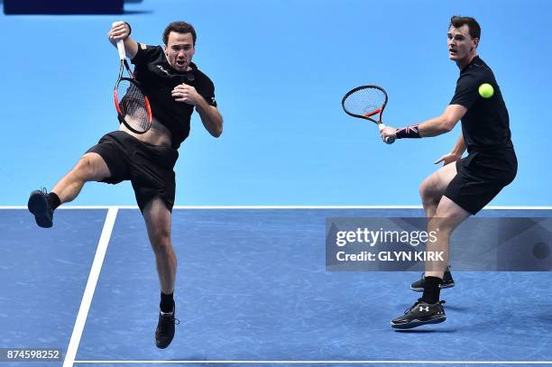 Britain's Jamie Murray and Brazil's Bruno Soares play against Croatia's Ivan Dodig and Bosnia-Herzegovina's Marcel Granollers during their men's...