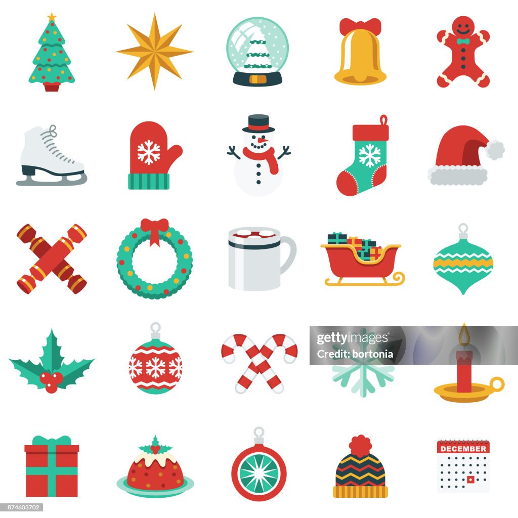 Jeu d’icônes de Noël dans un Style Design plat