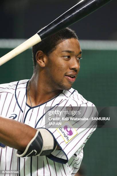 Louis Okoye of Japan in action during the Eneos Asia Professional Baseball Championship Official Training & Press Conference at Tokyo Dome on...