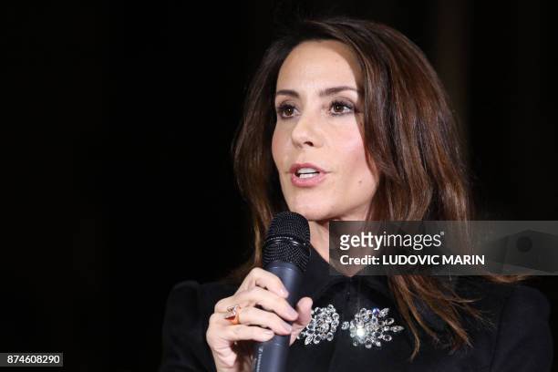 Princess Marie of Denmark speaks in front of the BHV Marais in Paris on November 15 as the Princess turned on the Christmas lights at the iconic...