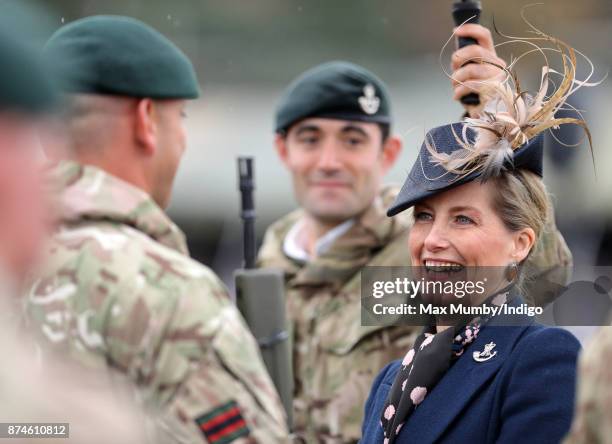 Sophie, Countess of Wessex inspects soldiers of 5 Rifles as she attends their homecoming parade following a nine month operational deployment to...