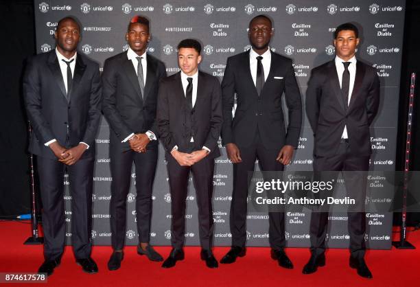 Romelu Lukaku, Paul Pogba, Jeese Lingard, Stormzy and Marcus Rashford attend the United for Unicef Gala Dinner at Old Trafford on November 15, 2017...