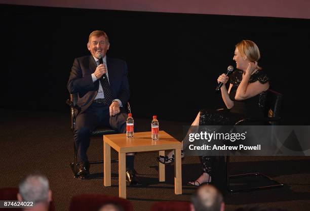 Kenny Dalglish with Kelly Cates before the screaning of "Kenny" at the FACT cinema on November 15, 2017 in Liverpool, England.