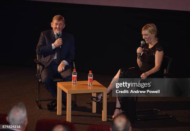 Kenny Dalglish with Kelly Cates before the screaning of "Kenny" at the FACT cinema on November 15, 2017 in Liverpool, England.