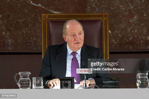 King Juan Carlos delivers FONDENA Award 2017 at the CESIC on November 15, 2017 in Madrid, Spain.
