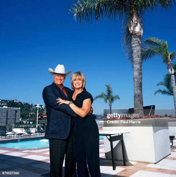 Larry Hagman is now 71 years old and has had a liver transplant, Linda Gray is 60 years old and a grandmother Photographed at the Wyndham Hotel, West...