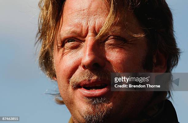 Adventurer Charley Boorman talks with fellow motorbike enthusiasts during his next motorbike adventure for his latest documentary 'By Any Means 2' at...
