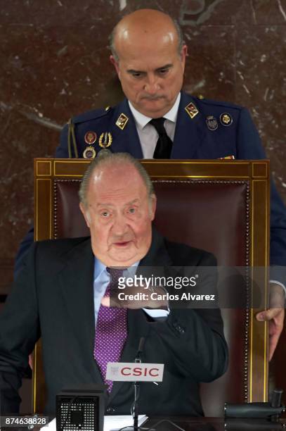 King Juan Carlos and Nicolas Murga Mendoza are seen at FONDENA Award 2017 at the CESIC on November 15, 2017 in Madrid, Spain.
