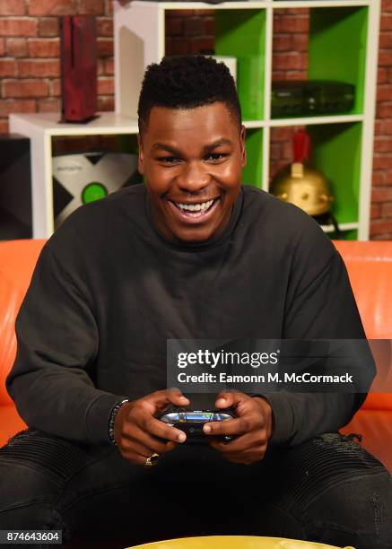 John Boyega plays Star Wars Battlefront II on Xbox One X for Xbox Live Sessions on November 15, 2017 in London, England.