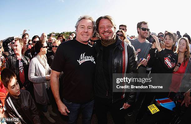 Adventurer Charley Boorman and former 500cc World Champion Wayne Gardner pose during his next motorbike adventure for his latest documentary 'By Any...