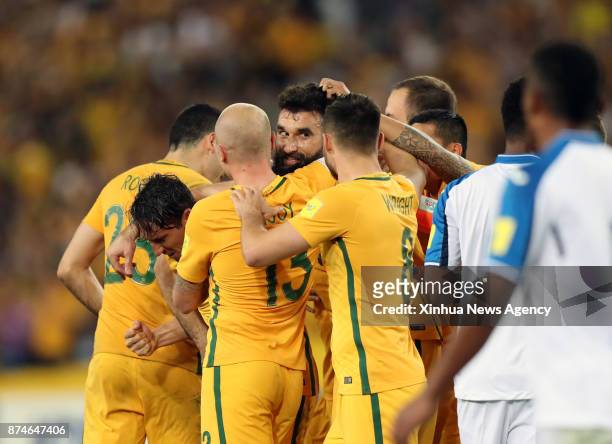 Nov. 15, 2017 : Mile Jedinak of Australia celebrates scoring during the FIFA world cup 2018 Qualifiers intercontinental Playoff match between...