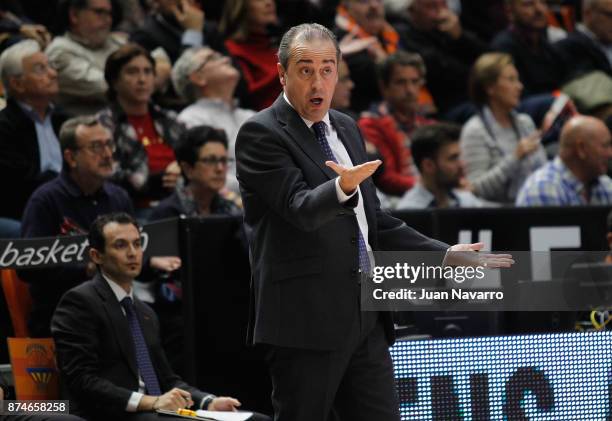 Txus Vidorreta, Head Coach of Valencia Basket in action during the 2017/2018 Turkish Airlines EuroLeague Regular Season Round 7 game between Valencia...