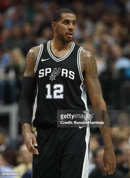 LaMarcus Aldridge of the San Antonio Spurs in the second half at American Airlines Center on November 14, 2017 in Dallas, Texas. NOTE TO USER: User...