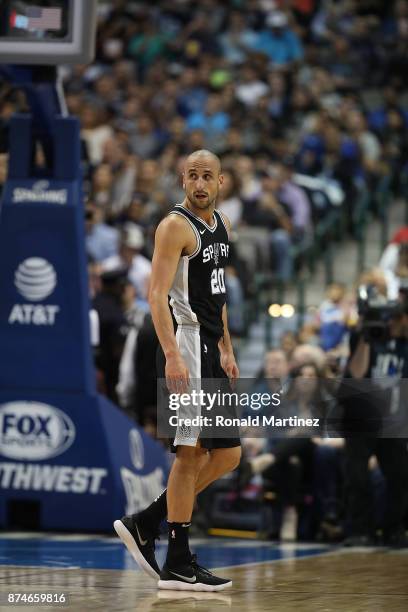 Manu Ginobili of the San Antonio Spurs in the second half at American Airlines Center on November 14, 2017 in Dallas, Texas. NOTE TO USER: User...