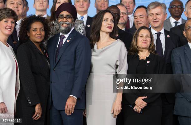 Michaelle Jean, secretary-general of Organisation Internationale de la Francophonie, from second left, Harjit Sajjan, Canada's defense minister,...