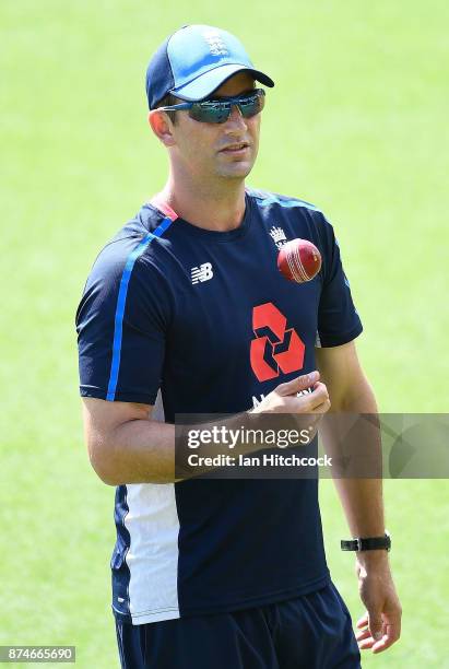 England bowling coach Shane Bond looks on before the start of day 2 of the four day tour match between Cricket Australia XI and England at Tony...