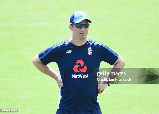 England bowling coach Shane Bond looks on before the start of day 2 of the four day tour match between Cricket Australia XI and England at Tony...