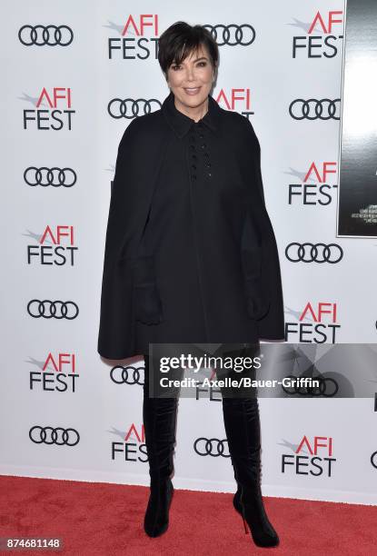 Personality Kris Jenner arrives at the AFI FEST 2017 presented by Audi - screening of 'The Disaster Artist' at TCL Chinese Theatre on November 12,...