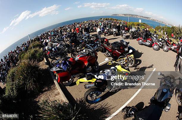 General view of motorbike enthusiasts that are on hand to farewell adventurer Charley Boorman during his latest documentary 'By Any Means 2' at...