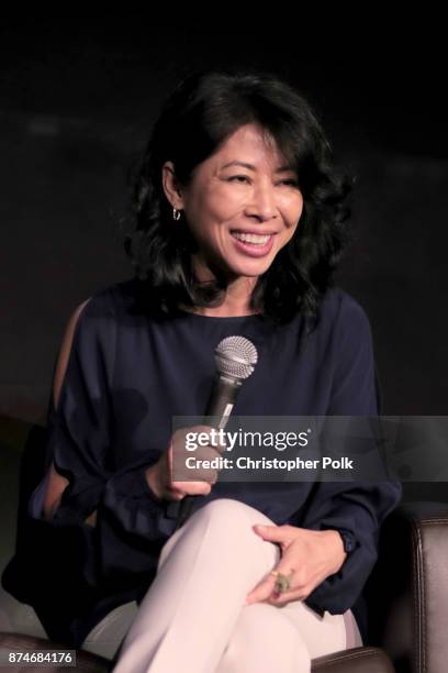 Loung Ung speaks onstage during "On Collaborative Storytelling: Angelina Jolie And Loung Ung" at AFI FEST 2017 Presented By Audi at the Egyptian...