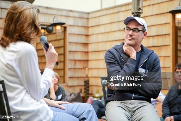 Dana Harris and director Chad Hartigans speak during DIRECTV Presents The Directors Table with A24 and IndieWire at Wood & Vine on November 15, 2017...