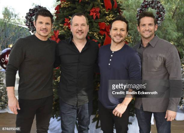 Degrees' Nick Lachey, Justin Jeffre, Drew Lachey, and Jeff Timmons visit Hallmark's "Home & Family at Universal Studios Hollywood on November 15,...