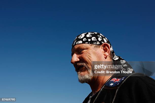 Motorbike enthusiast awaits the arrival of Charley Boorman during his latest documentary 'By Any Means 2' at Freshwater Reserve on May 18, 2009 in...