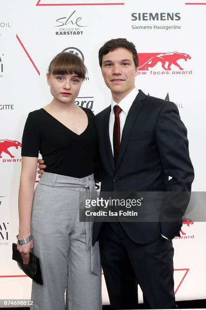 German actor Sebastian Urzendowsky and his siter Lena Urzendowsky attend the New Faces Award Style 2017 at The Grand on November 15, 2017 in Berlin,...
