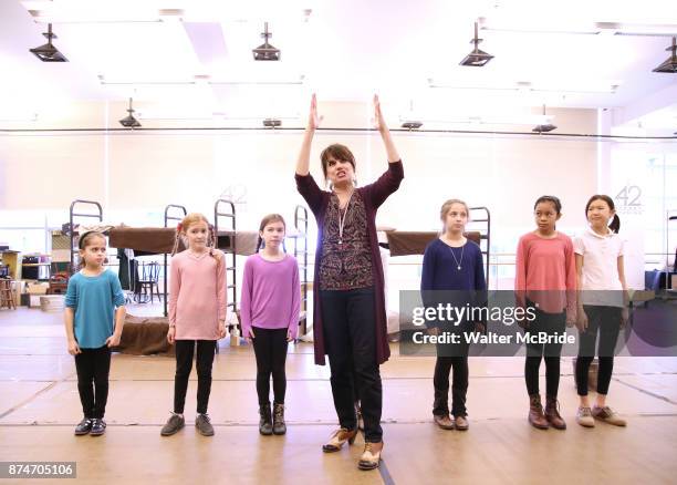 Beth Leavel and cast attends the press presentation for The Holiday Return of the Broadway Hit Musical 'Annie' at the New 42nd Street Studios on...