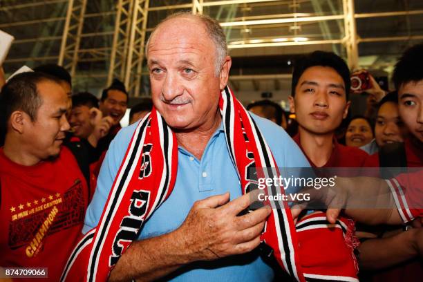 Fans see Luiz Felipe Scolari off at airport on November 15, 2017 in Guangzhou, Guangdong Province of China. Luiz Felipe Scolari quitted Guangzhou...